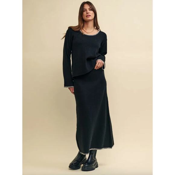 Nobody's Child Whip Stitch Wool Scoop Neck Jumper & Skirt SET - Picture 1 of 12